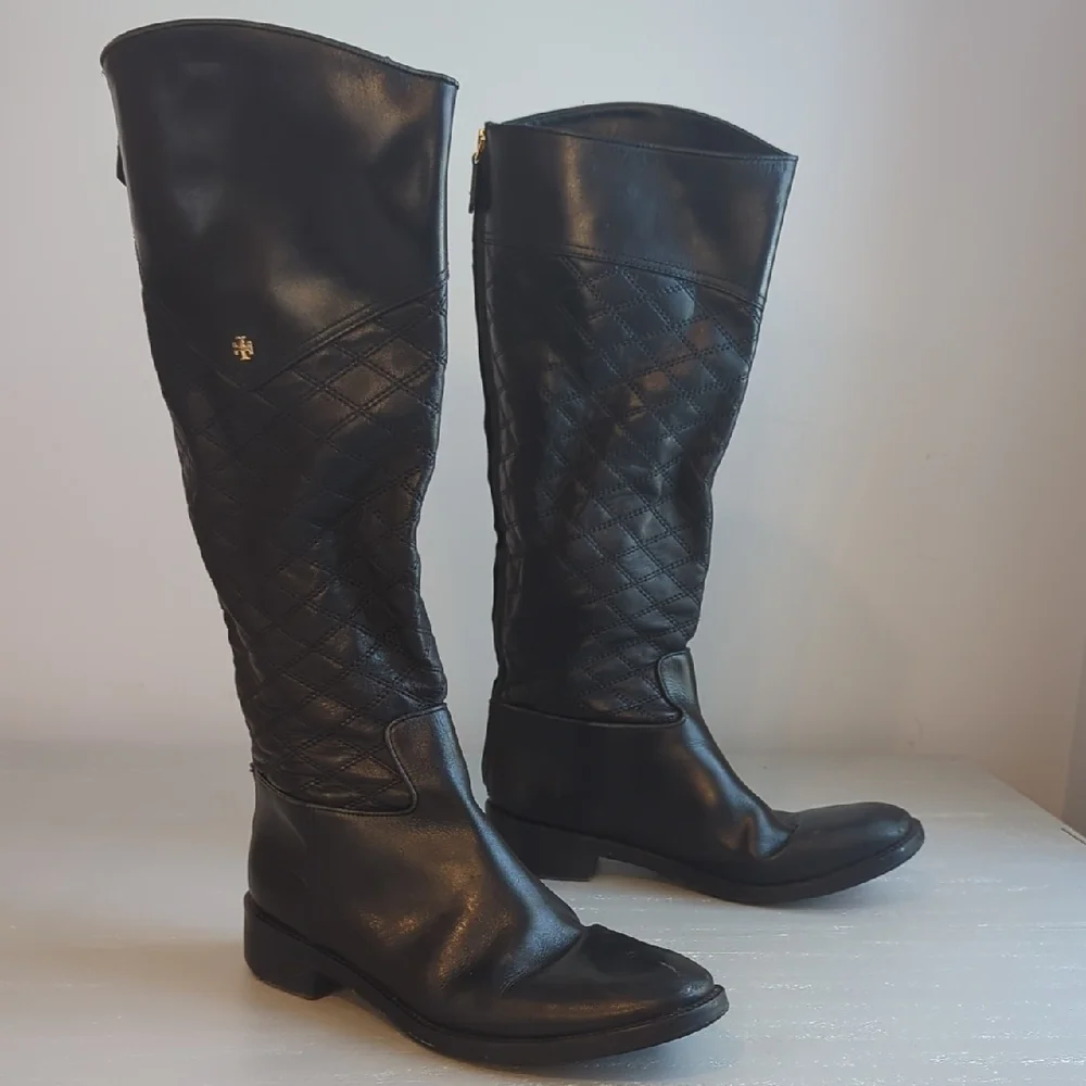Tory Burch Claremont Quilted Riding Boots Black 🖤 size 10‎